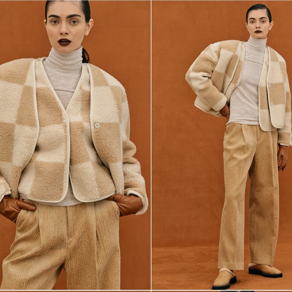 SOLD OUT Source Unknown Checker Shearling Blazer, Biscuit - Picture 3 of 3